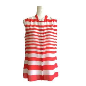 Banana Republic Blouse Top Orange White Striped Sleeveless Summer Blouse Medium